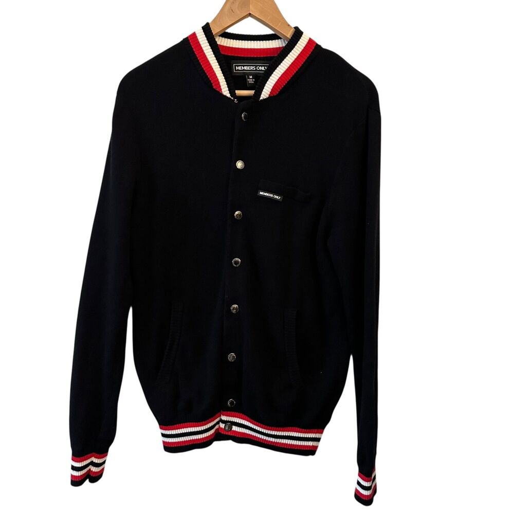 Members Only Black, Red and‎ White Snap Cardigan Sweater Unisex Size M 2017